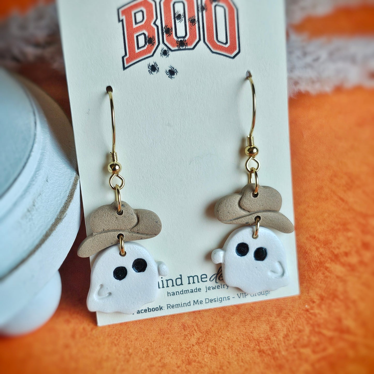 Little Cowboy Ghost Clay Dangle Earrings