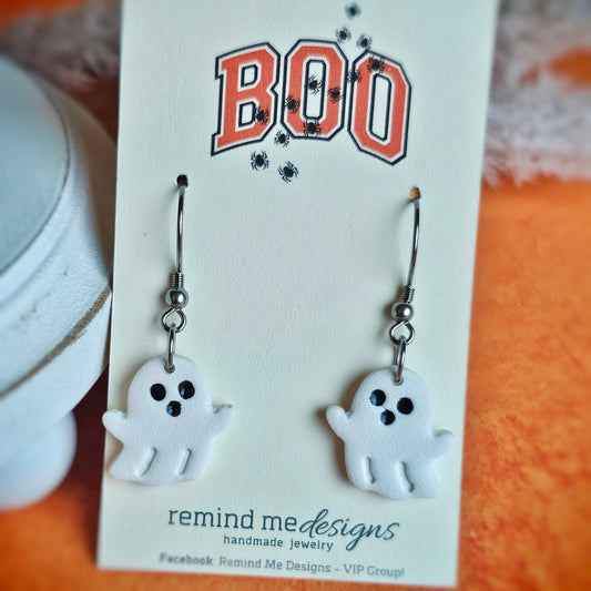 Little Mirrored White Ghost Clay Dangle Earrings