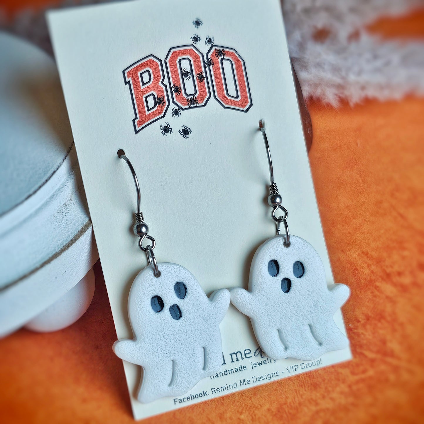 Mirrored White Ghost Clay Dangle Earrings