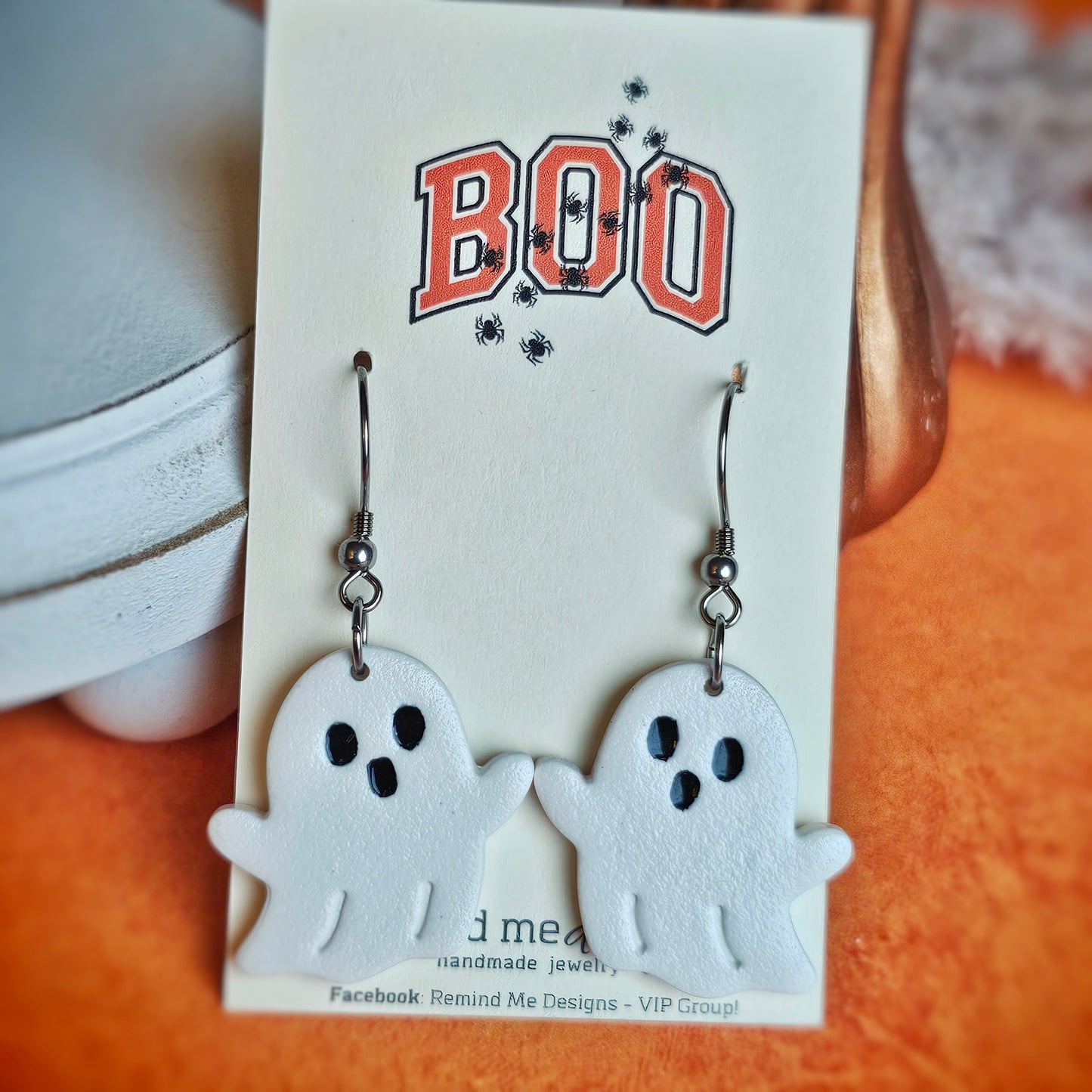 Mirrored White Ghost Clay Dangle Earrings