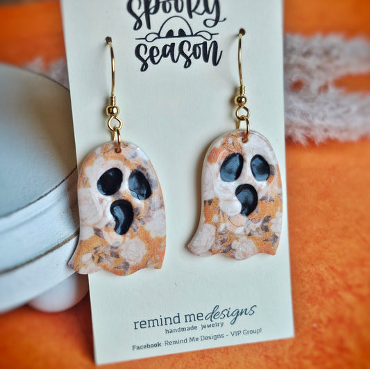 Mustard and Pearl Floral Ghost Clay Dangle Earrings