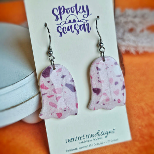 Purple and Pink Terrazzo Ghost Clay Dangle Earrings