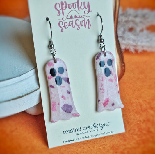 Purple and Pink Terrazzo Ghost Clay Dangle Earrings
