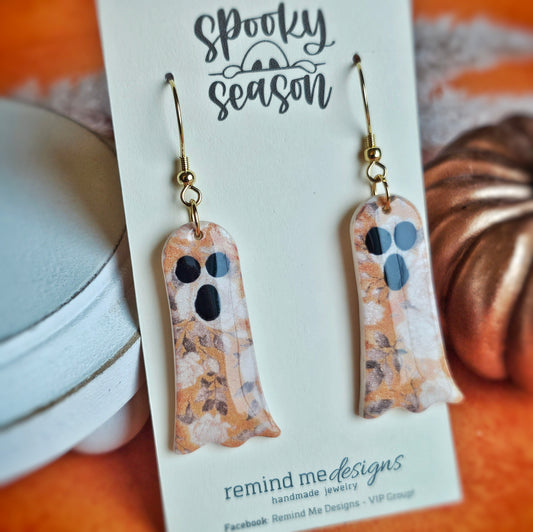 Mustard and Pearl Floral Ghost Clay Dangle Earrings