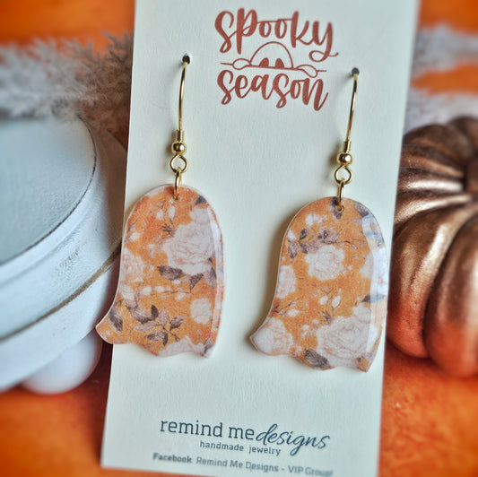 Mustard and Pearl Floral Ghost Clay Dangle Earrings