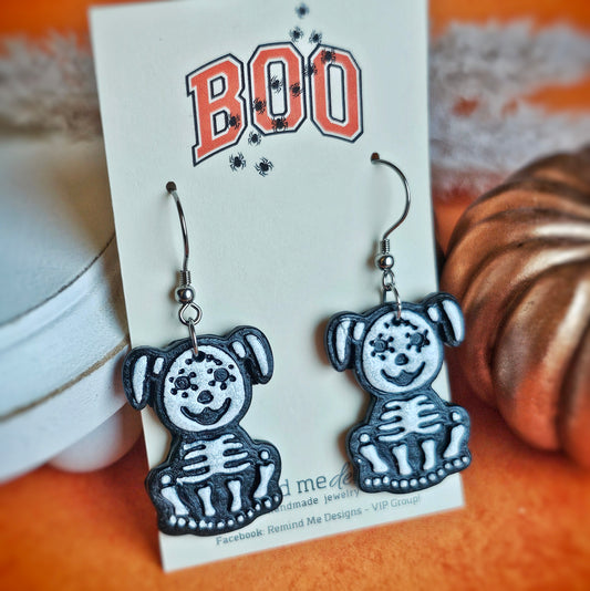 Doggie Skeleton Clay Dangle Earrings