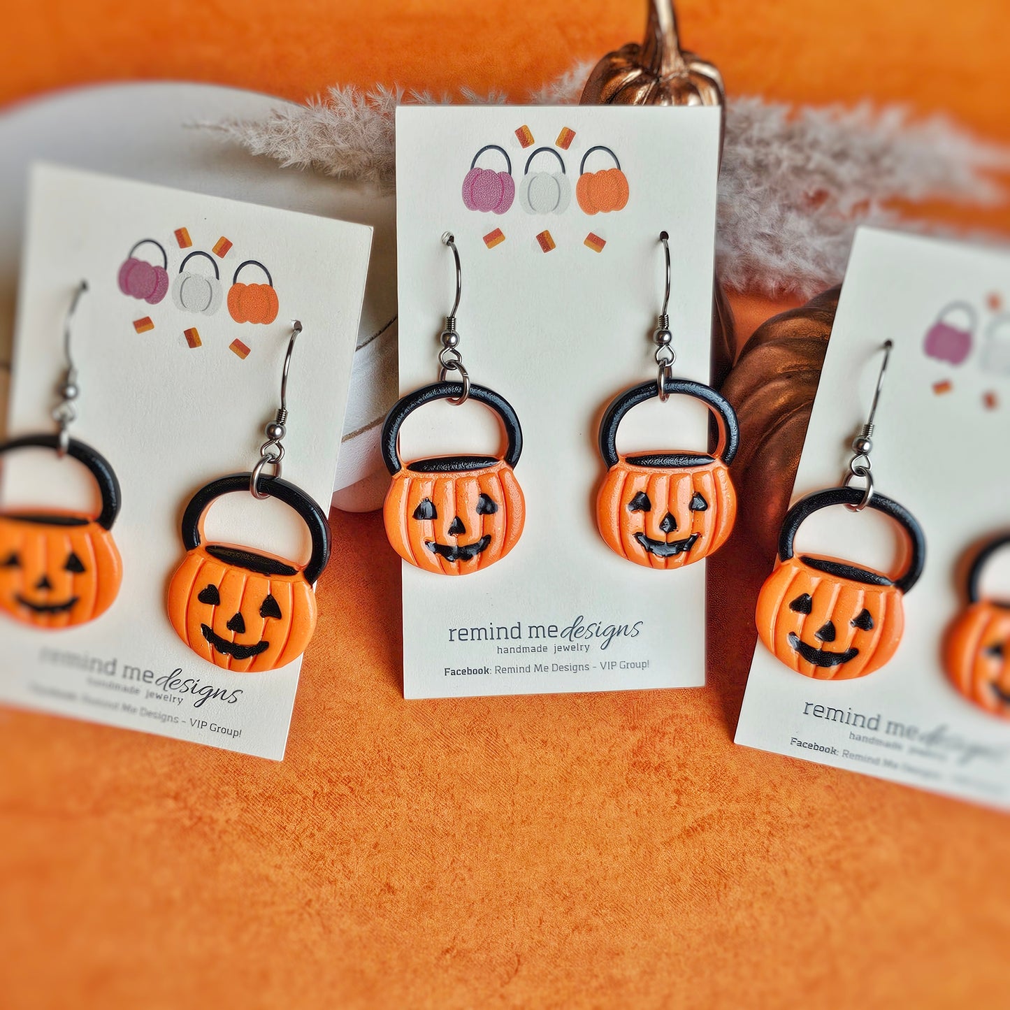 Jack O Lantern Pumpkin Face Bucket Clay Dangle Earrings