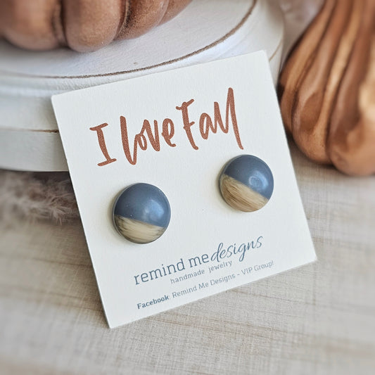 Gray and Wood Resin Stud Earrings