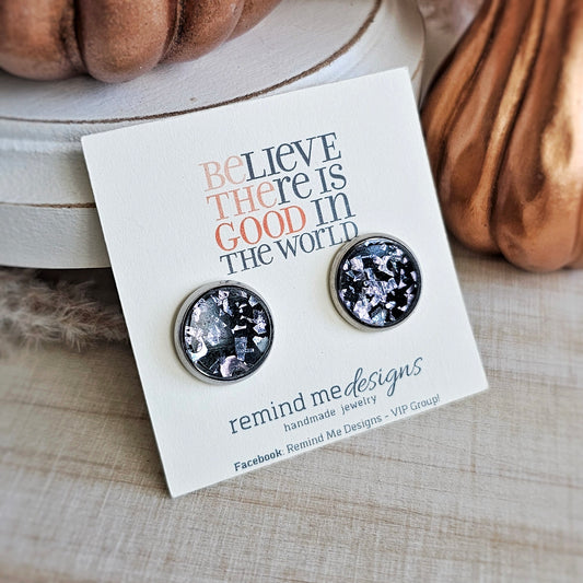 Black and Gunmetal Silver Stud Earrings