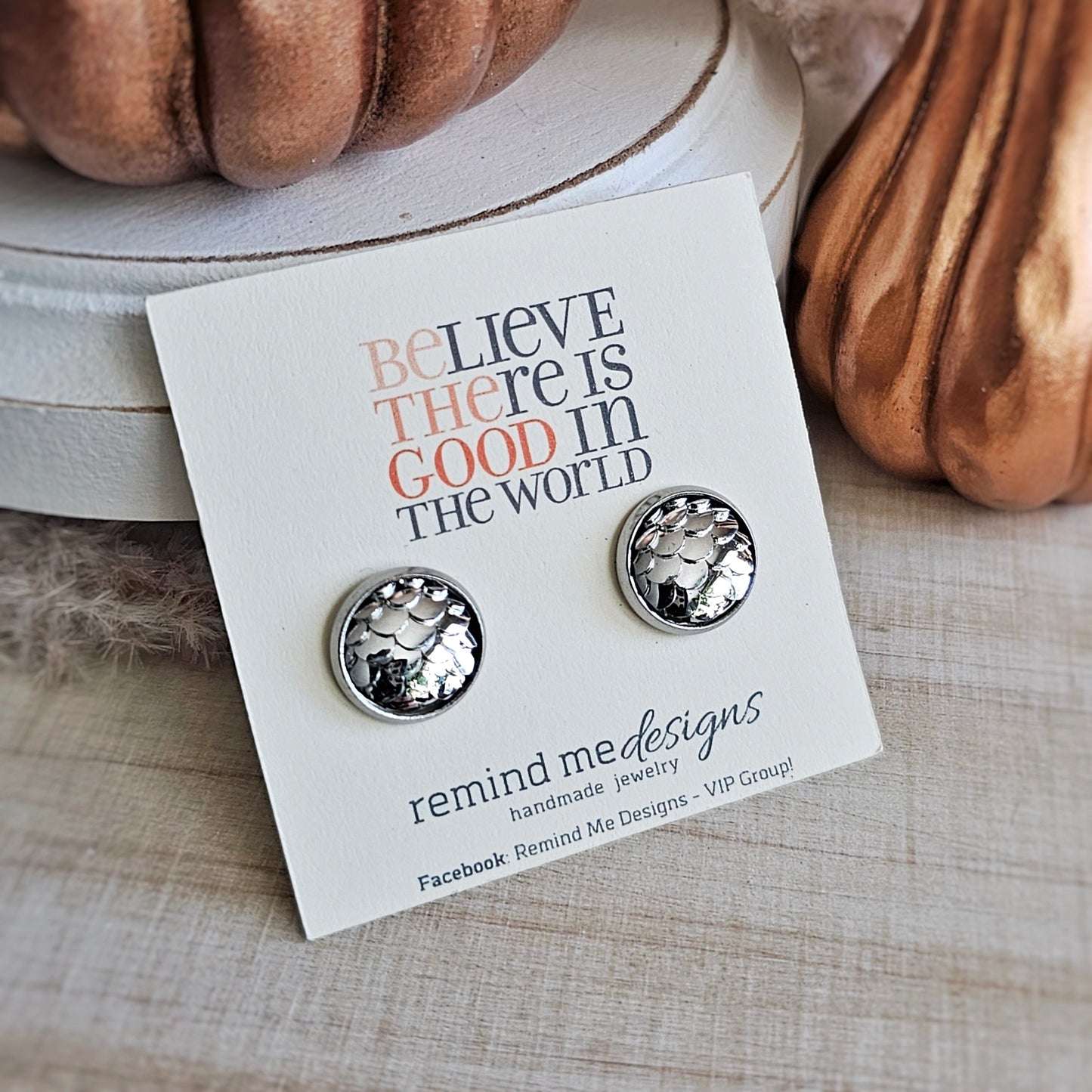 Silver Mermaid Scale Stud Earrings