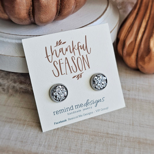 Silver Druzy Stud Earrings