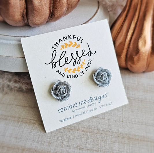 Silver Shimmer Flower Stud Earrings