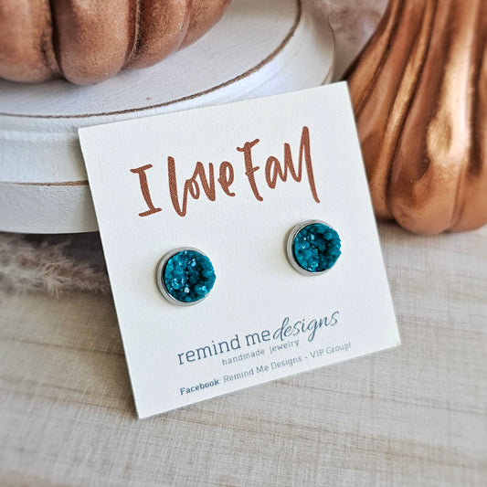 Dark Turquoise Druzy Stud Earrings