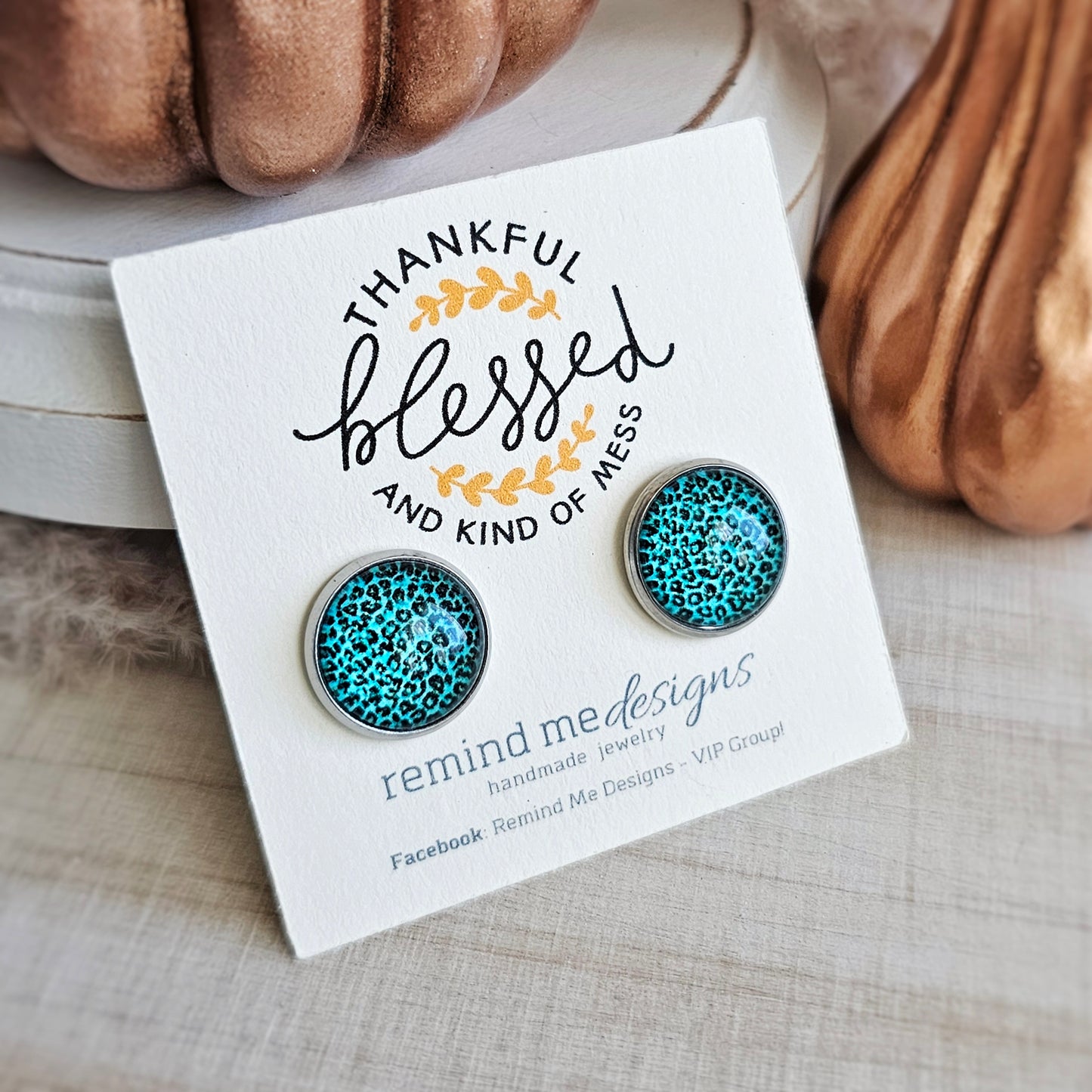 Turquoise and Black Leopard Stud Earrings