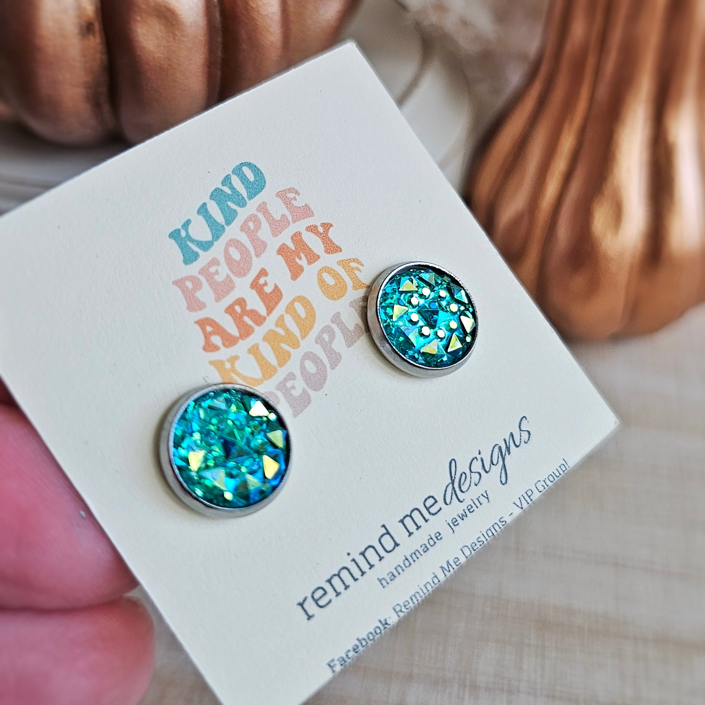 Turquoise Iridescent Resin Stud Earrings