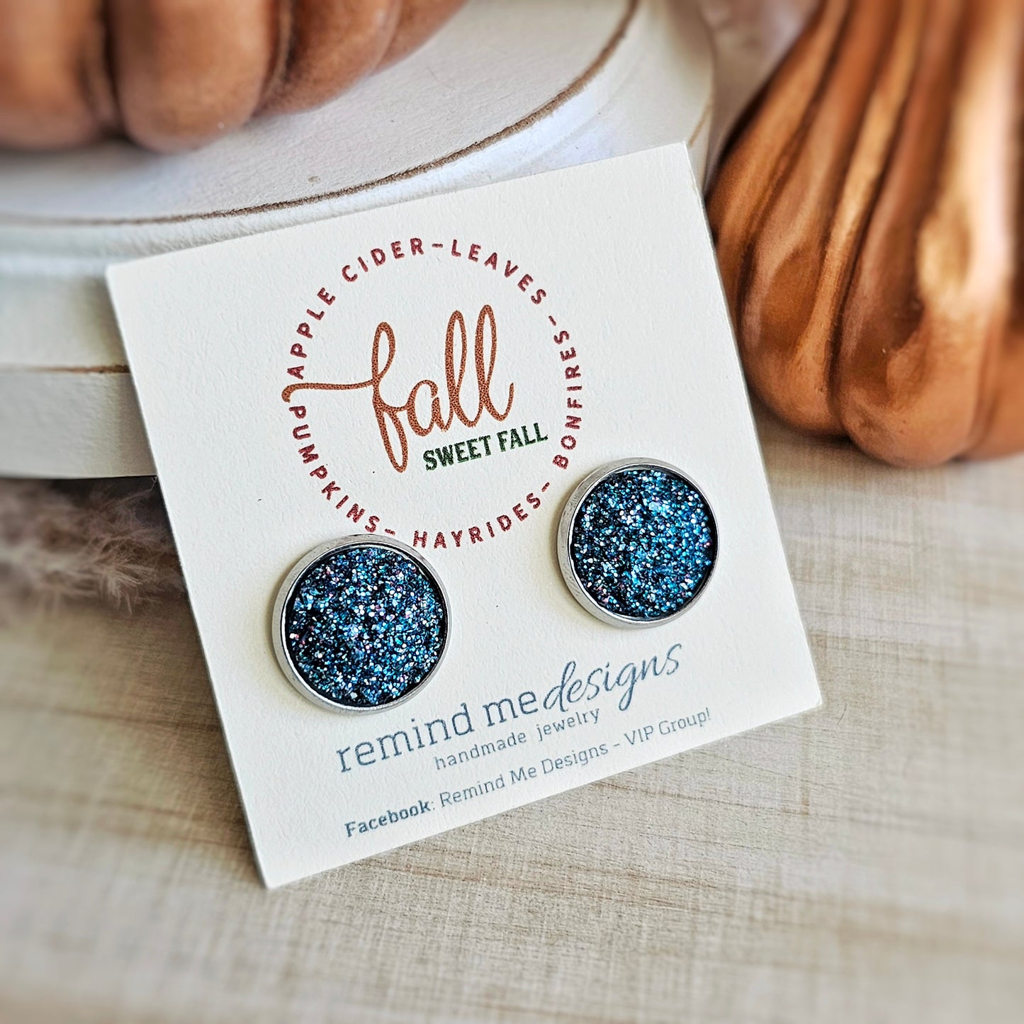 Turquoise and Pink Glitter Stud Earrings