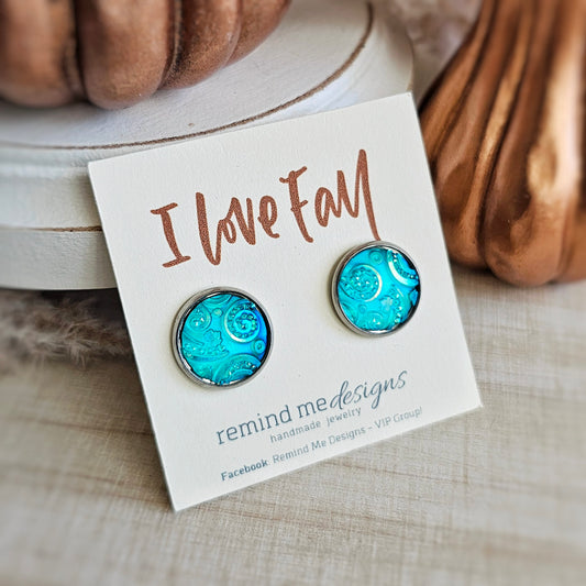 Iridescent Turquoise Resin Stud Earrings
