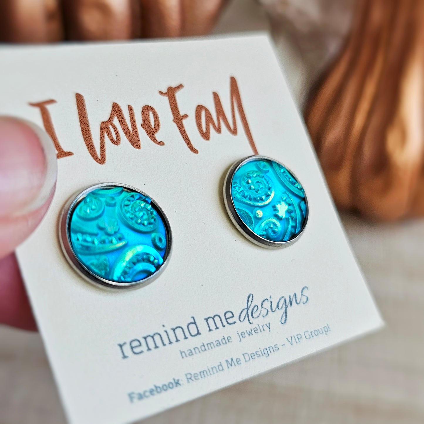 Iridescent Turquoise Resin Stud Earrings