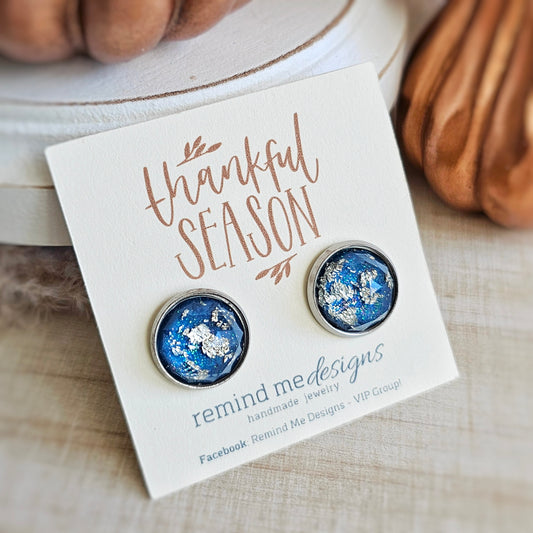 Silver Flake and Royal Blue Stud Earrings