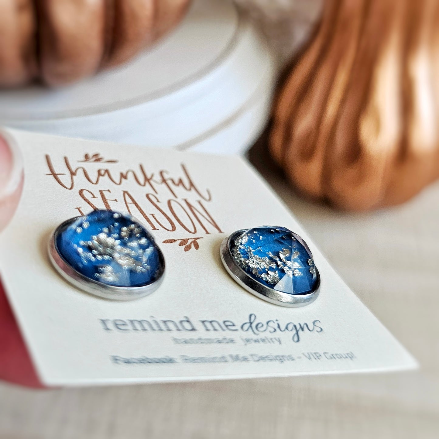 Silver Flake and Royal Blue Stud Earrings