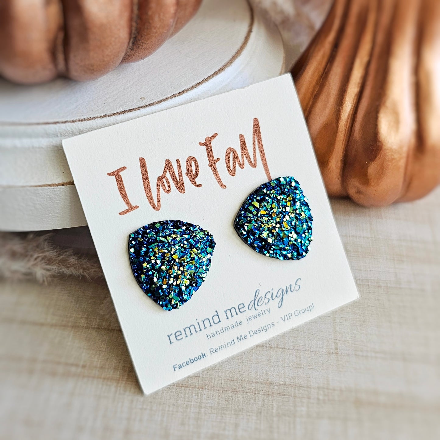 Metallic Blue and Green Druzy Stud Earrings