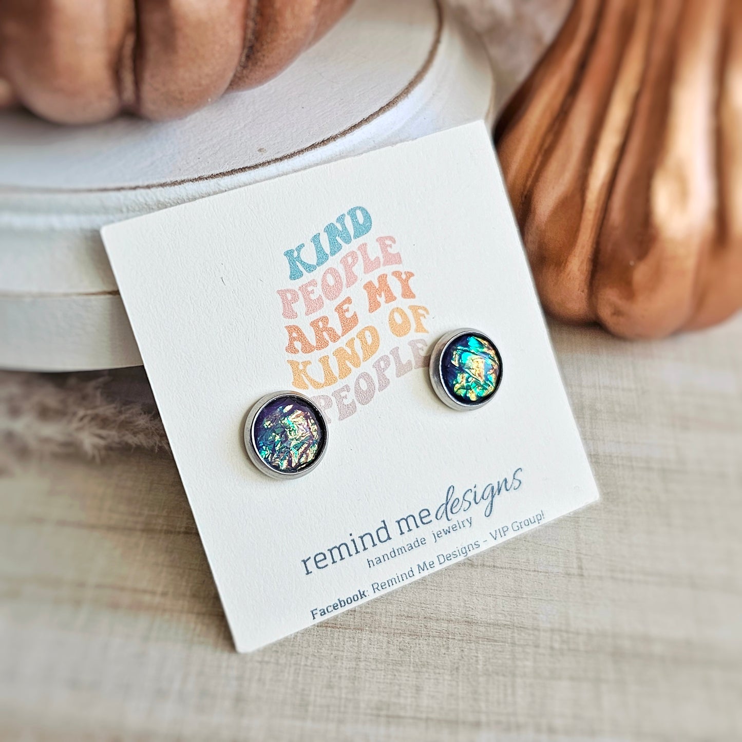 Iridescent Purple Foil Stud Earrings