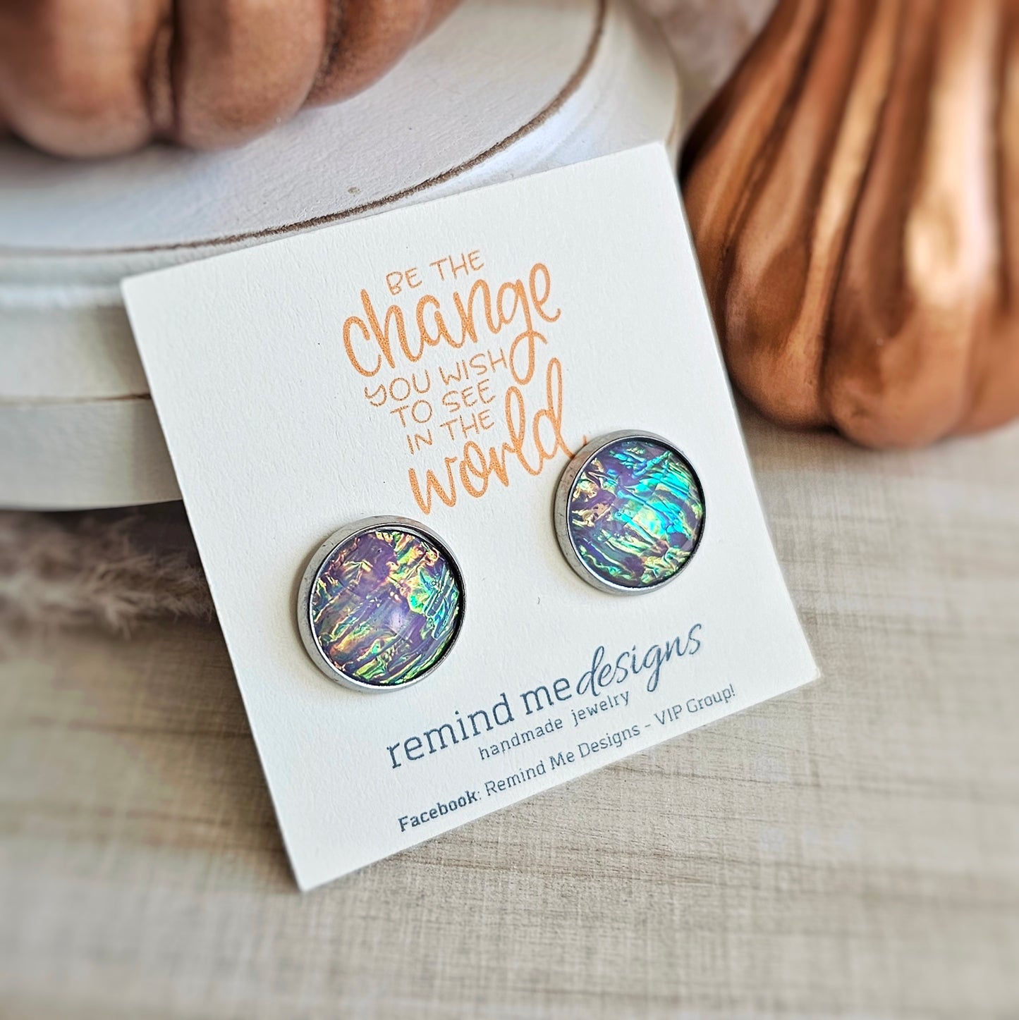 Iridescent Purple Foil Stud Earrings