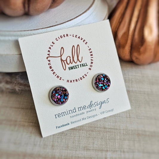 Metallic Purple and Turquoise Stud Earrings