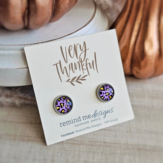 Purple Leopard Print Stud Earrings
