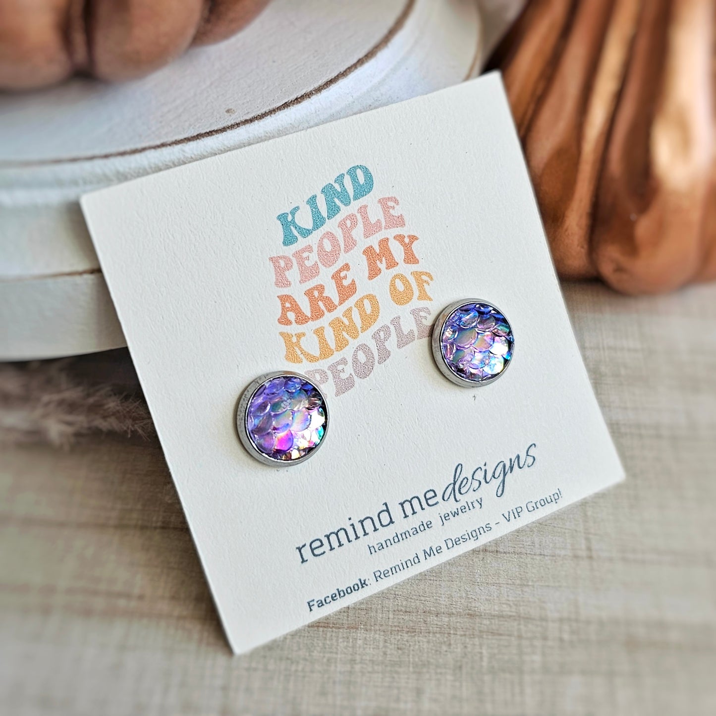 Iridescent Purple Mermaid Scale Stud Earrings