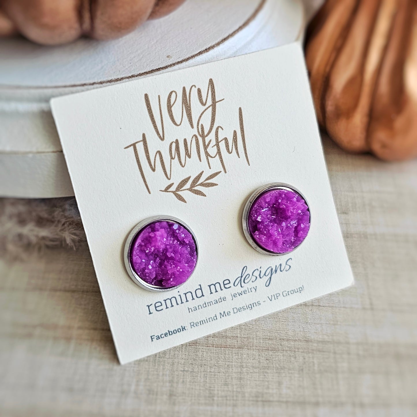 Purple Druzy Stud Earrings