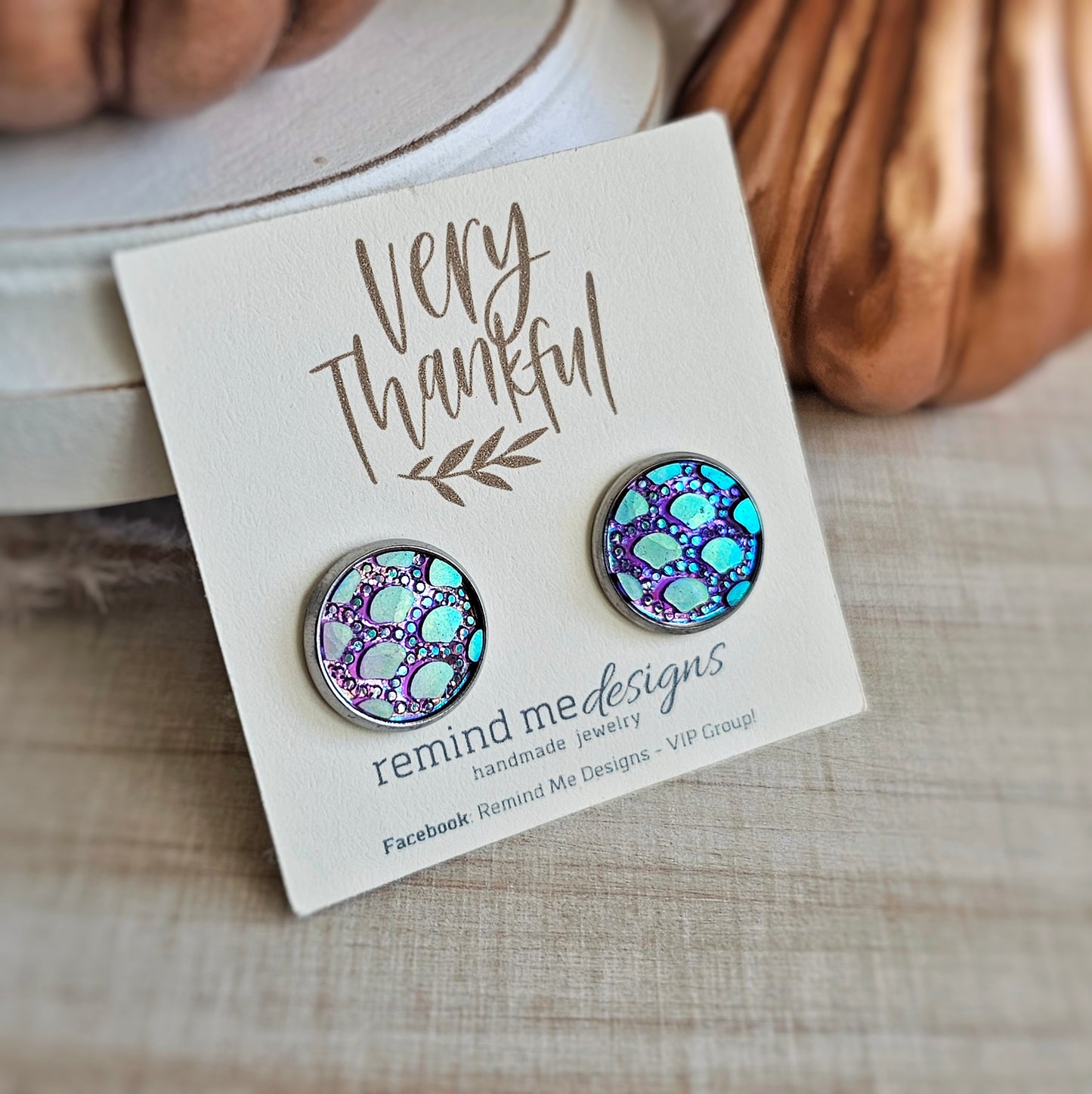 Iridescent Purple Mermaid Scale Stud Earrings