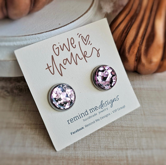 Black and Pink Flake Resin Stud Earrings