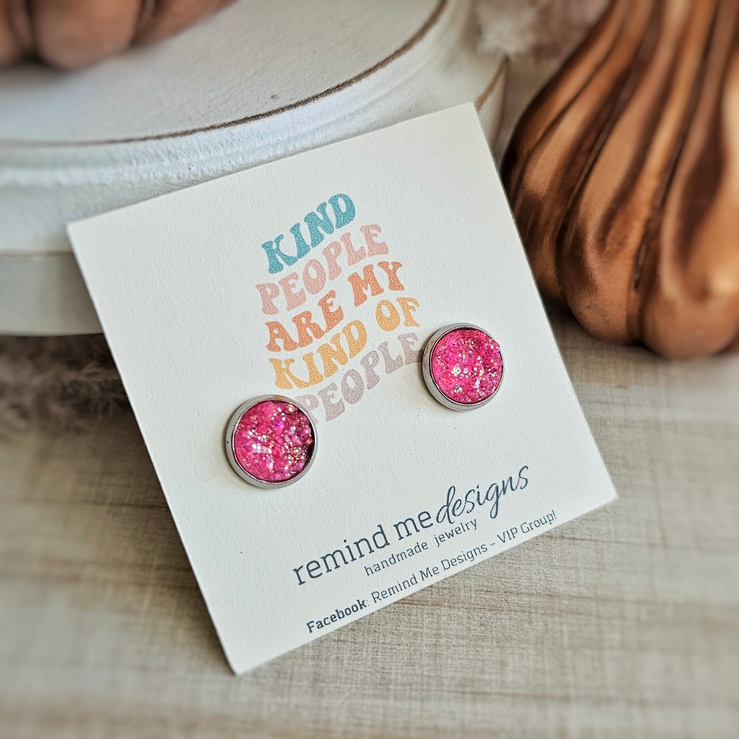 Pink Iridescent Glitter Stud Earrings
