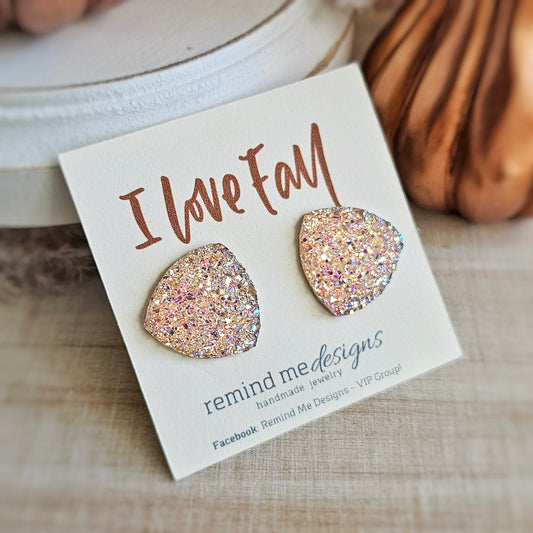 Iridescent Light Pink Druzy Stud Earrings