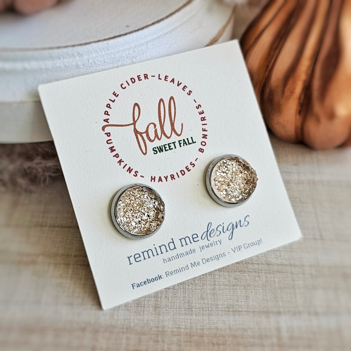 Pale Pink Druzy Stud Earrings