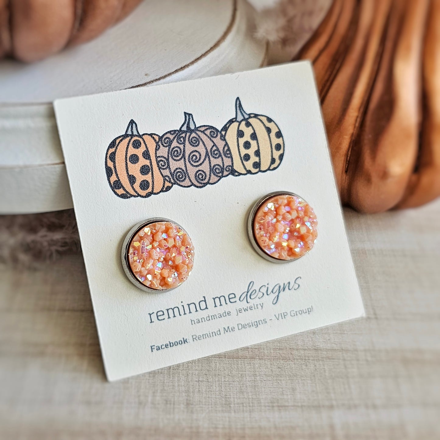 Light Orange Iridescent Druzy Stud Earrings