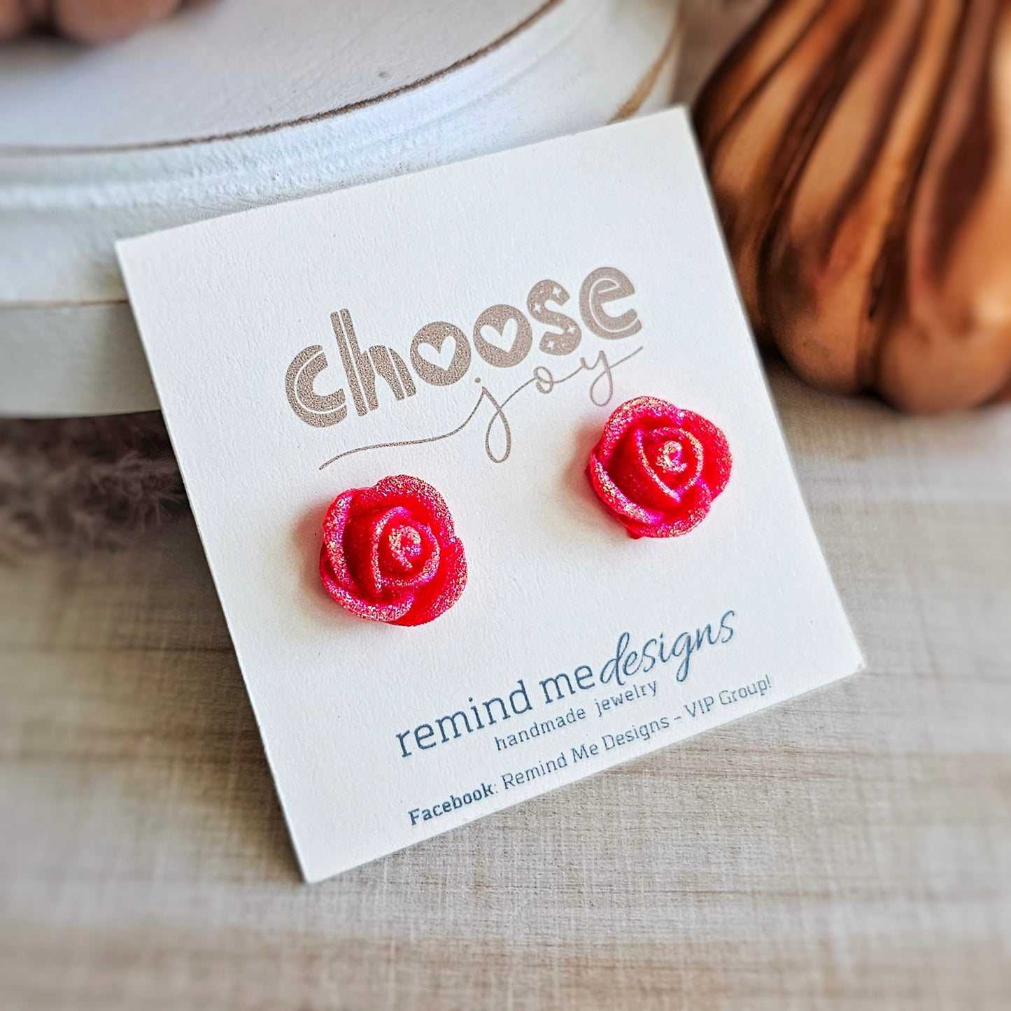Iridescent Red Flower Stud Earrings