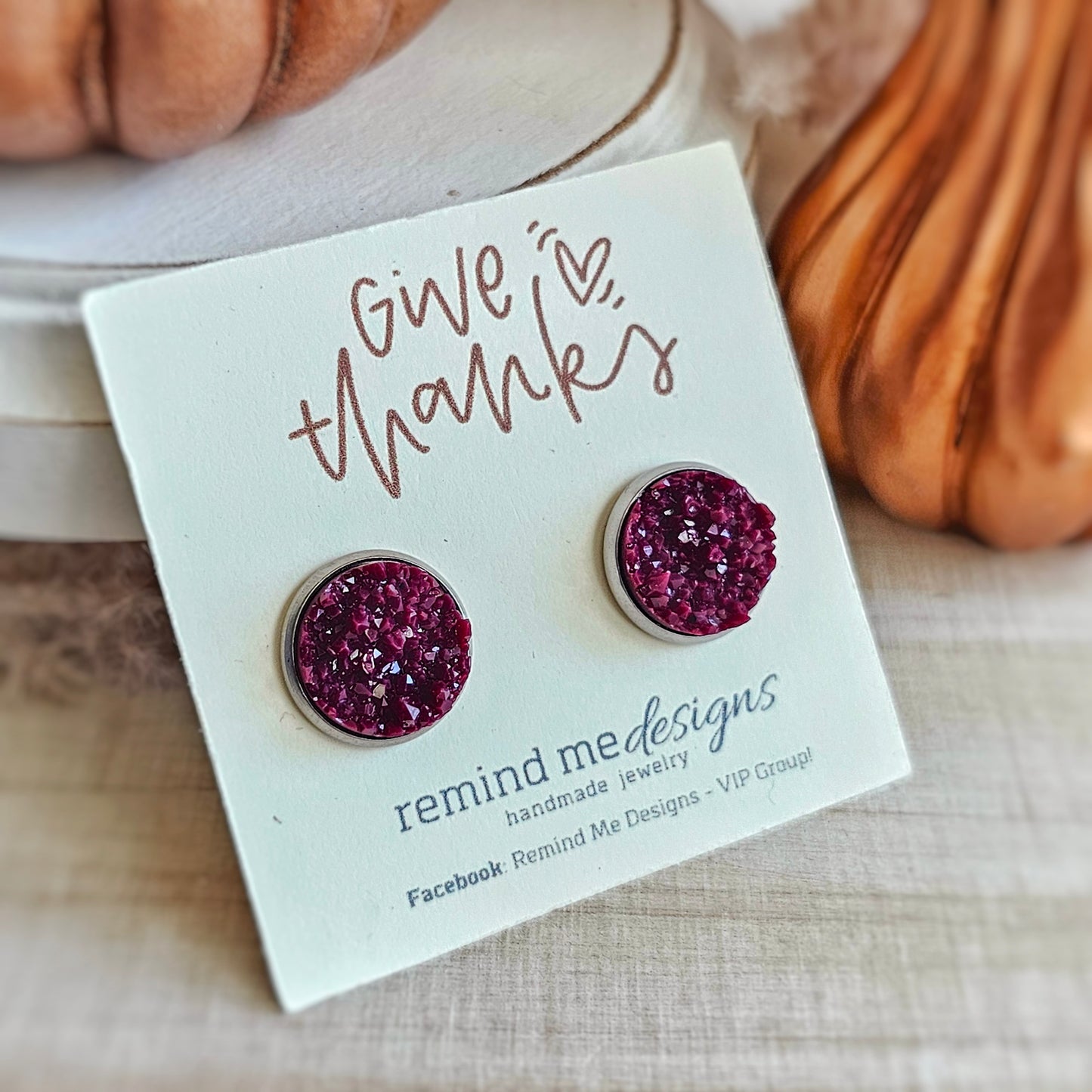 Plum Purple Druzy Stud Earrings