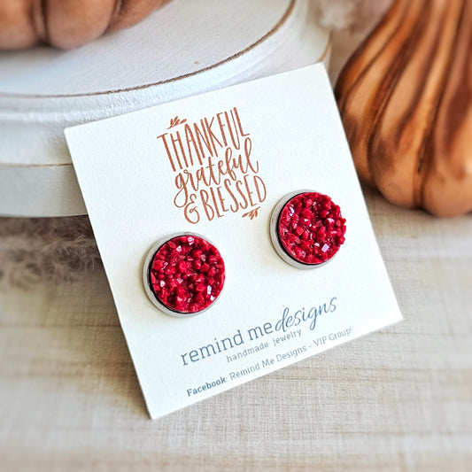 Deep Red Stud Earrings