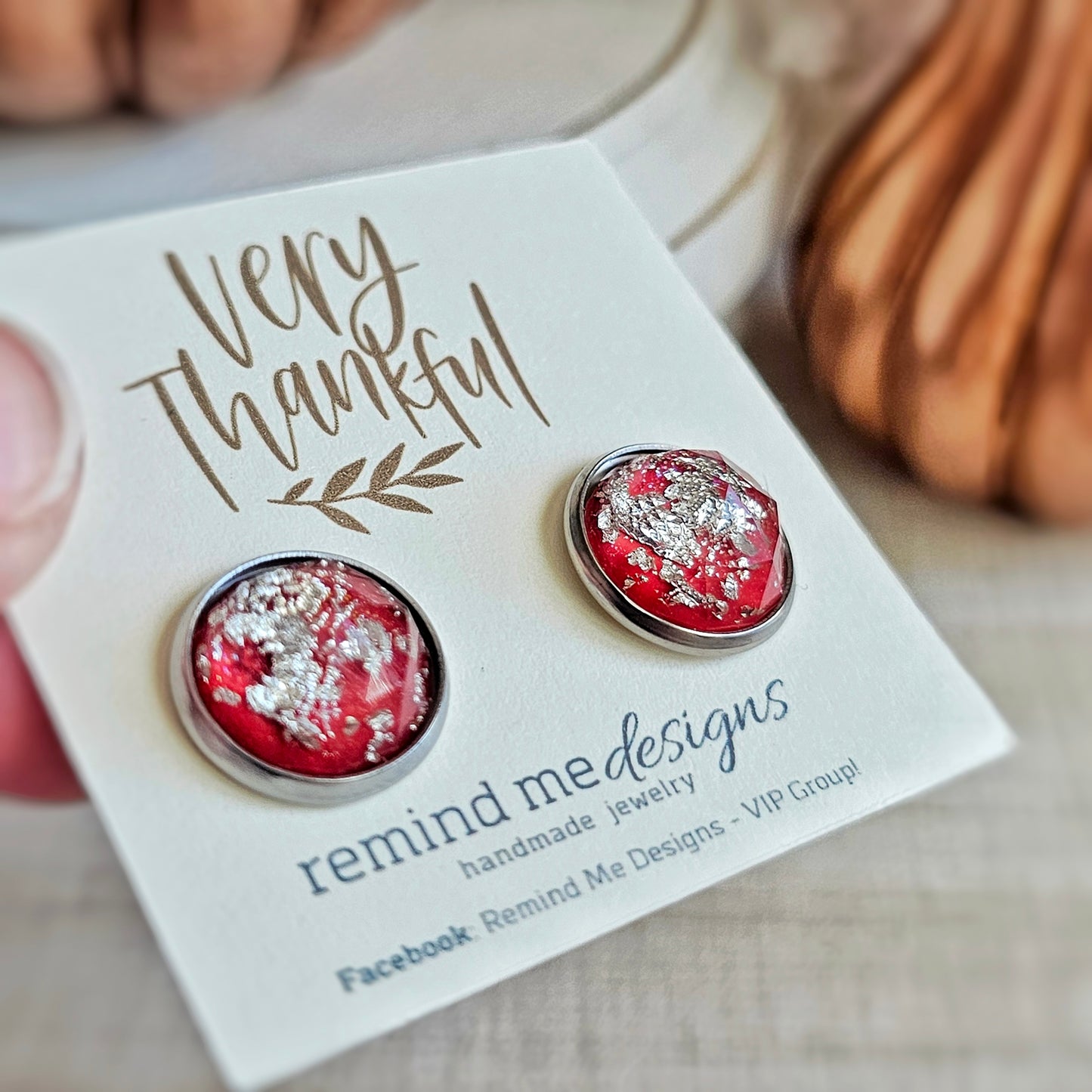 Red and Silver Flake Druzy Stud Earrings