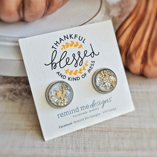 Gold and Silver Flake Stud Earrings