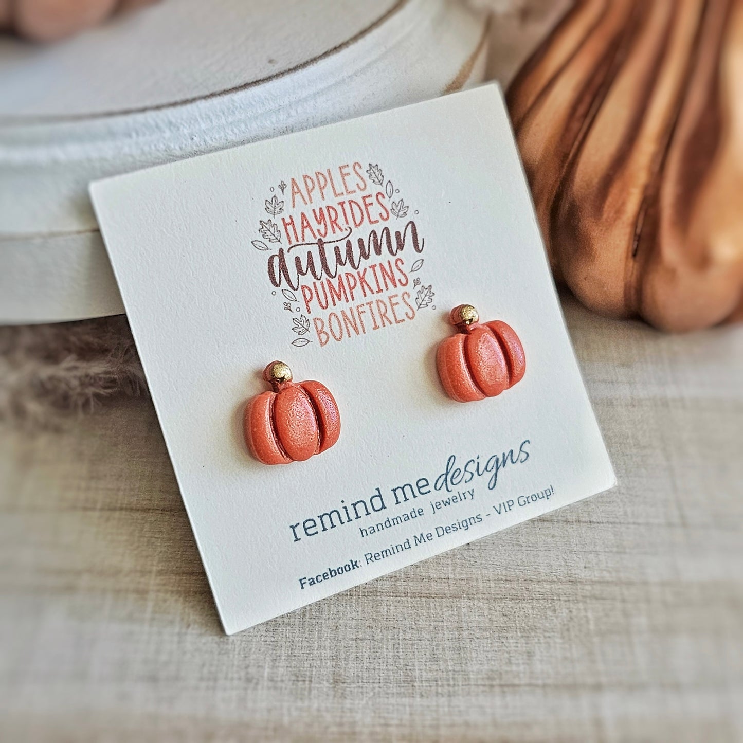 Burnt Orange Mini Pumpkin Clay Stud Earrings