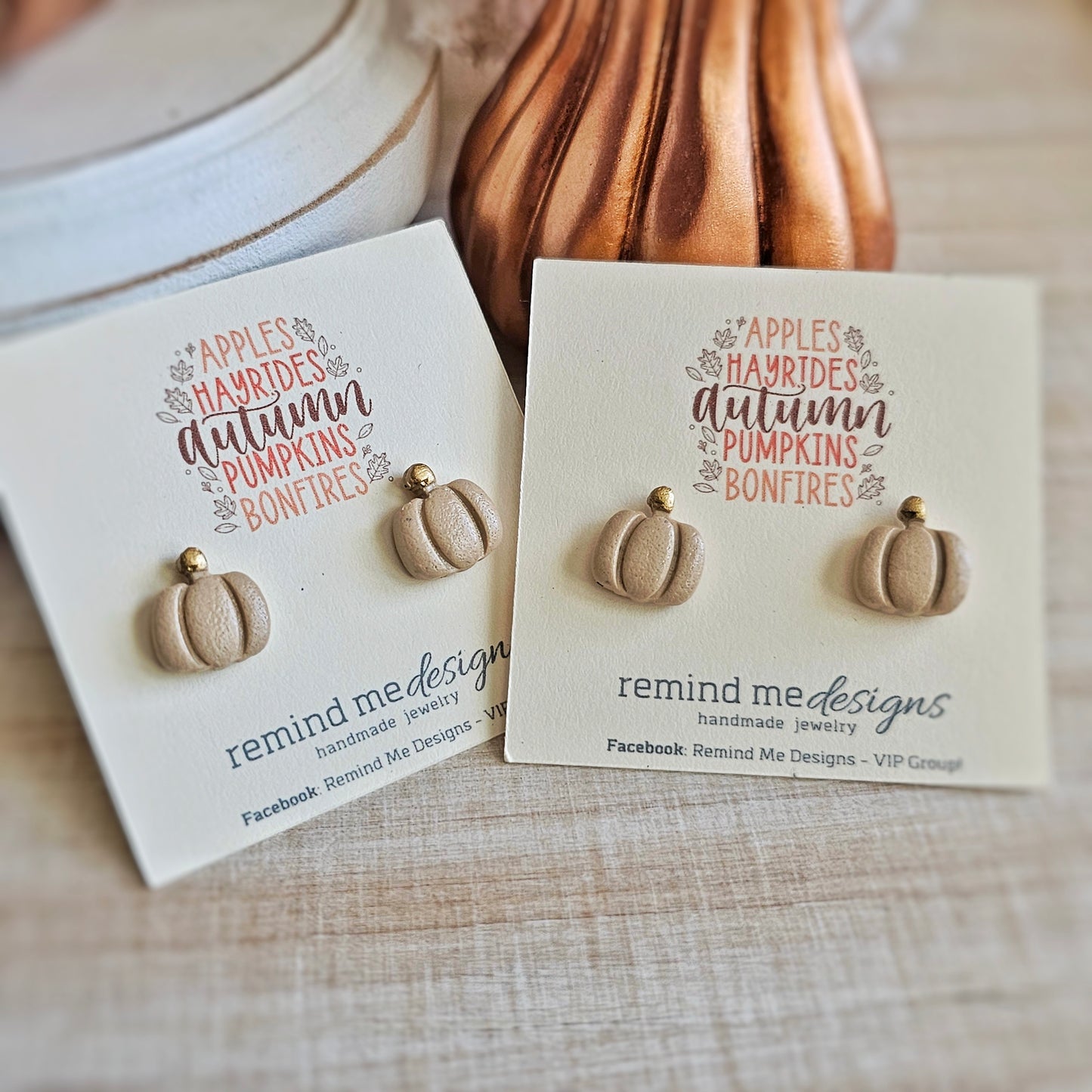 Light Tan Mini Pumpkin Clay Stud Earrings