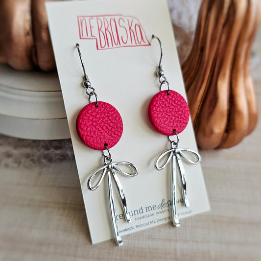 Red Clay Bow Dangle Earrings