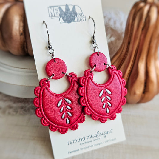 Red and Silver Clay Dangle Earrings