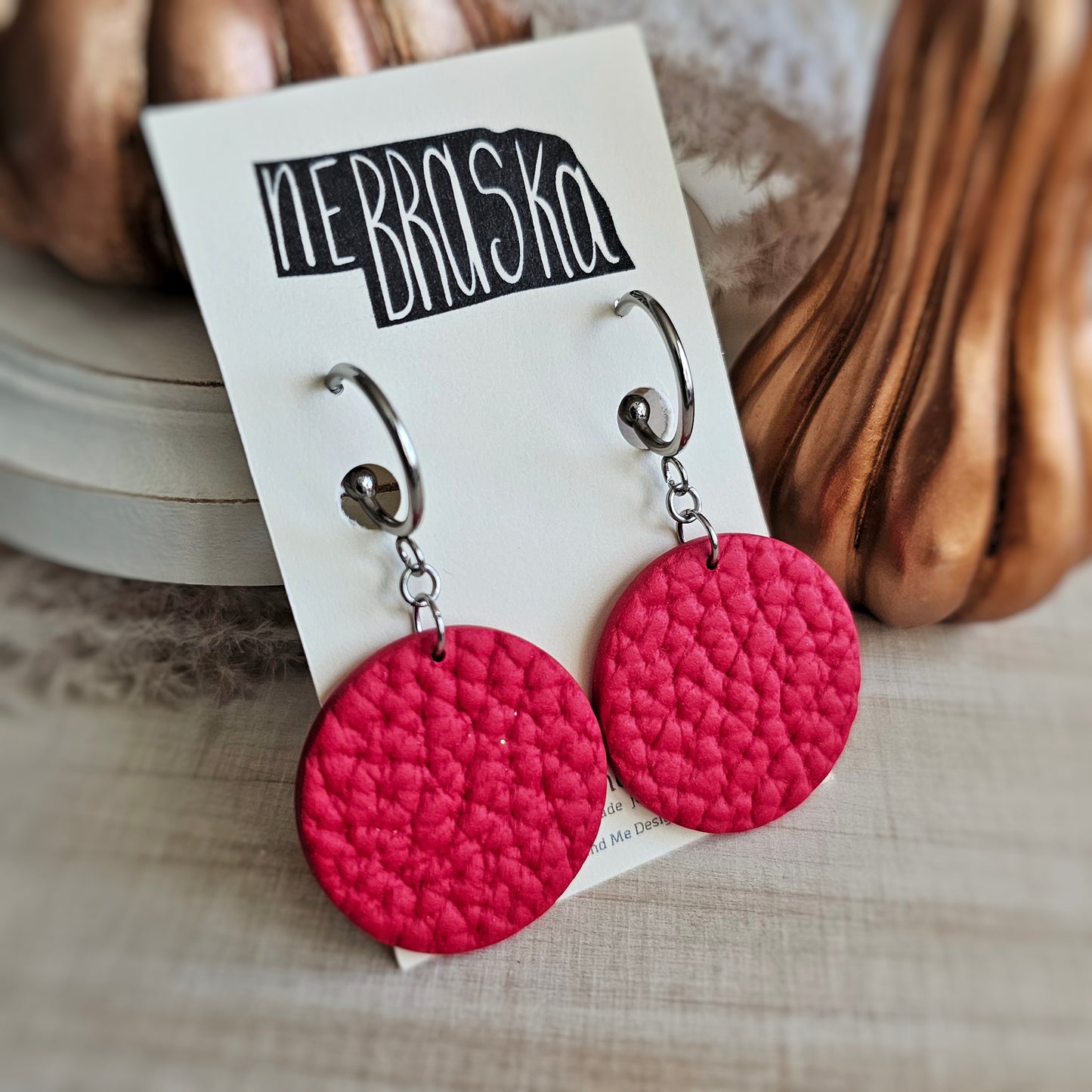 Red Clay Dangle Hoop Earrings