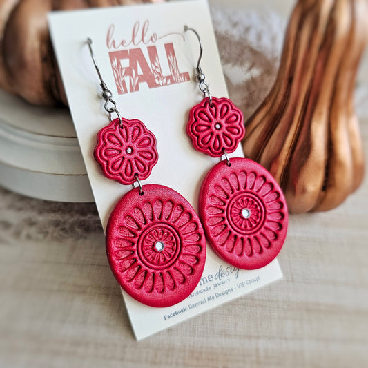 Red and Silver Clay Dangle Earrings