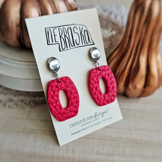 Red and Silver Clay Dangle Earrings