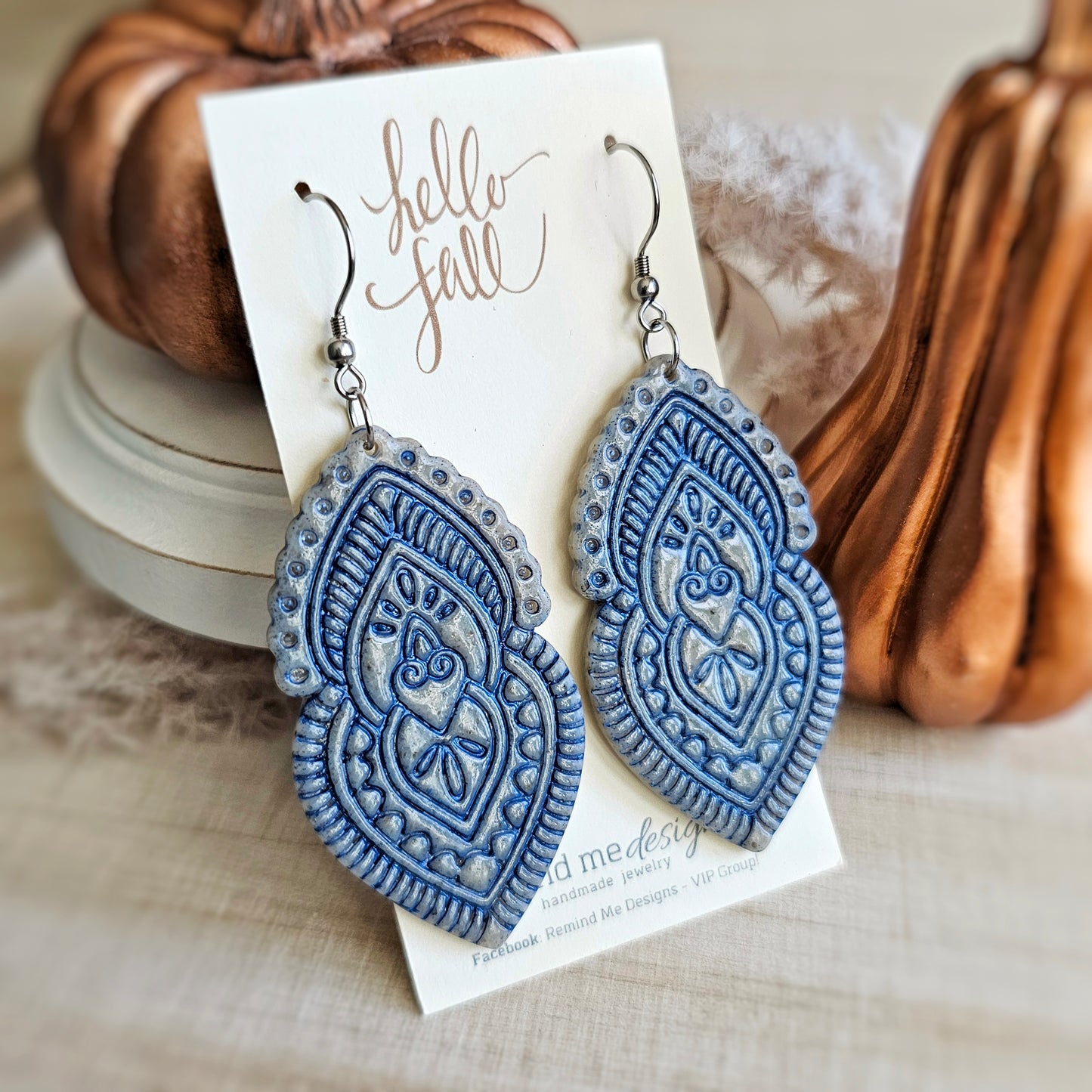 Cobalt Blue and Granite Clay Dangle Earrings